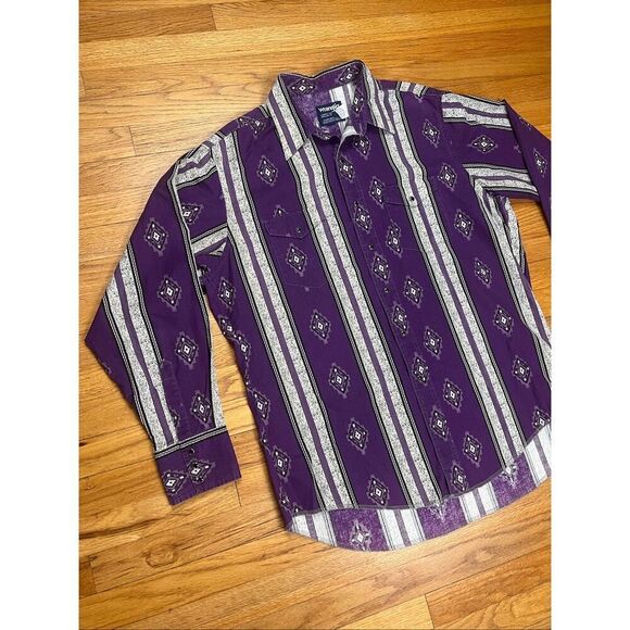 Vintage Wrangler 90s Pearl Snap XL Purple Aztec Print - Picture 2 of 10